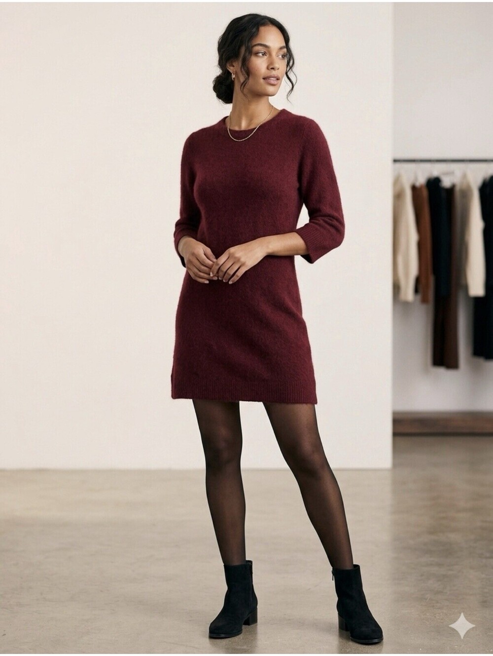 The Elder Statesman Burgundy Tunic/Dress Sz M Cashmere 3/4 Sleeve Quiet Luxury